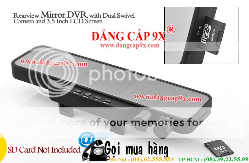 Camera hành trinh dạng gương 2 camera hồng ngoại HDVR- I233