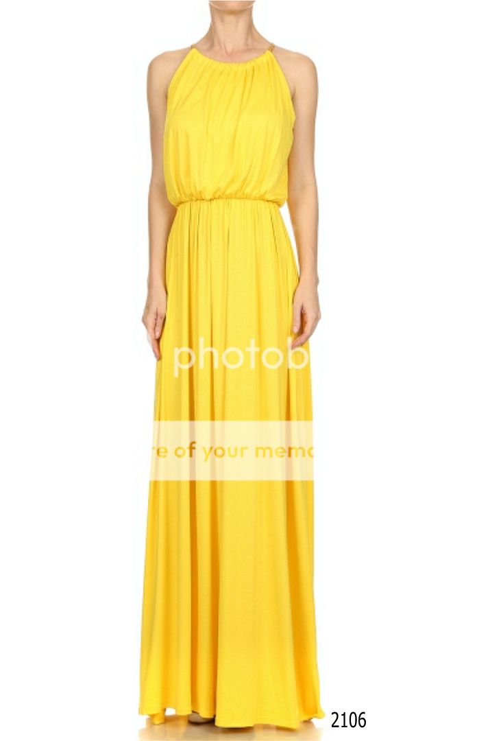 Women Yellow Gold Accent Halter Bridesmaid Wedding Sexy Full Length ...